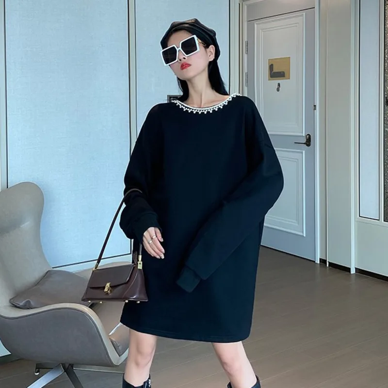 

LANMREM Women Black Backless Big Size T-shirt New Round Neck Long Sleeve Female Fashion Tide Spring And Autumn 2021 2E1959