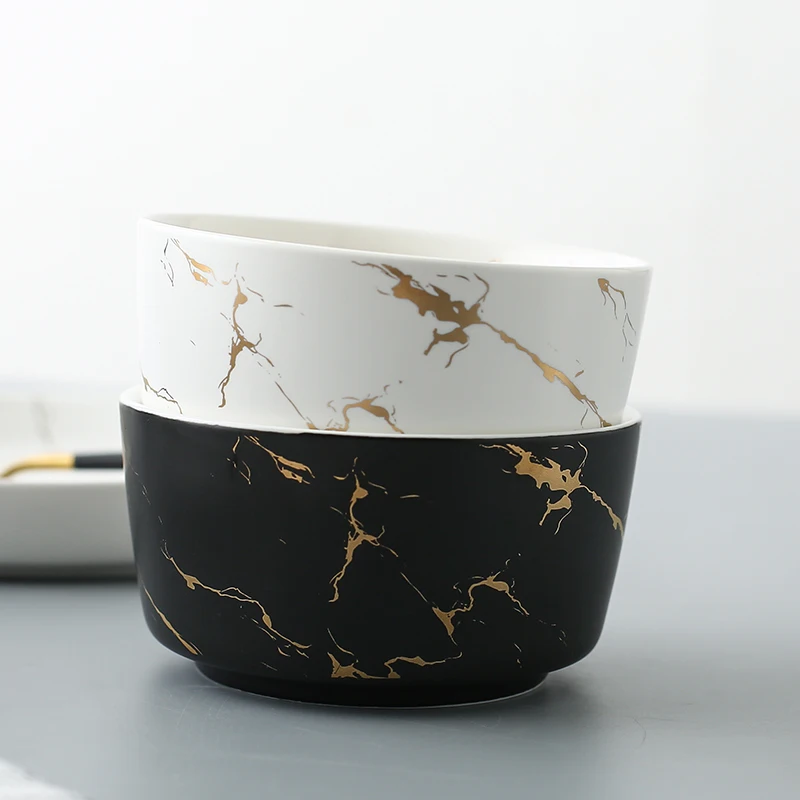 Белый и черный золотой Круглый золотистый керамический Обеденный набор