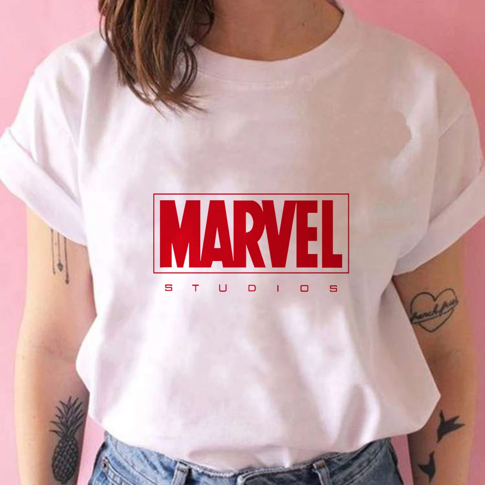 

Marvel Aesthetic Women T Shirt M Letter Printed Casual Short Sleeve Trendy Versatile Art White T-shirt Disney Women's Tshirt