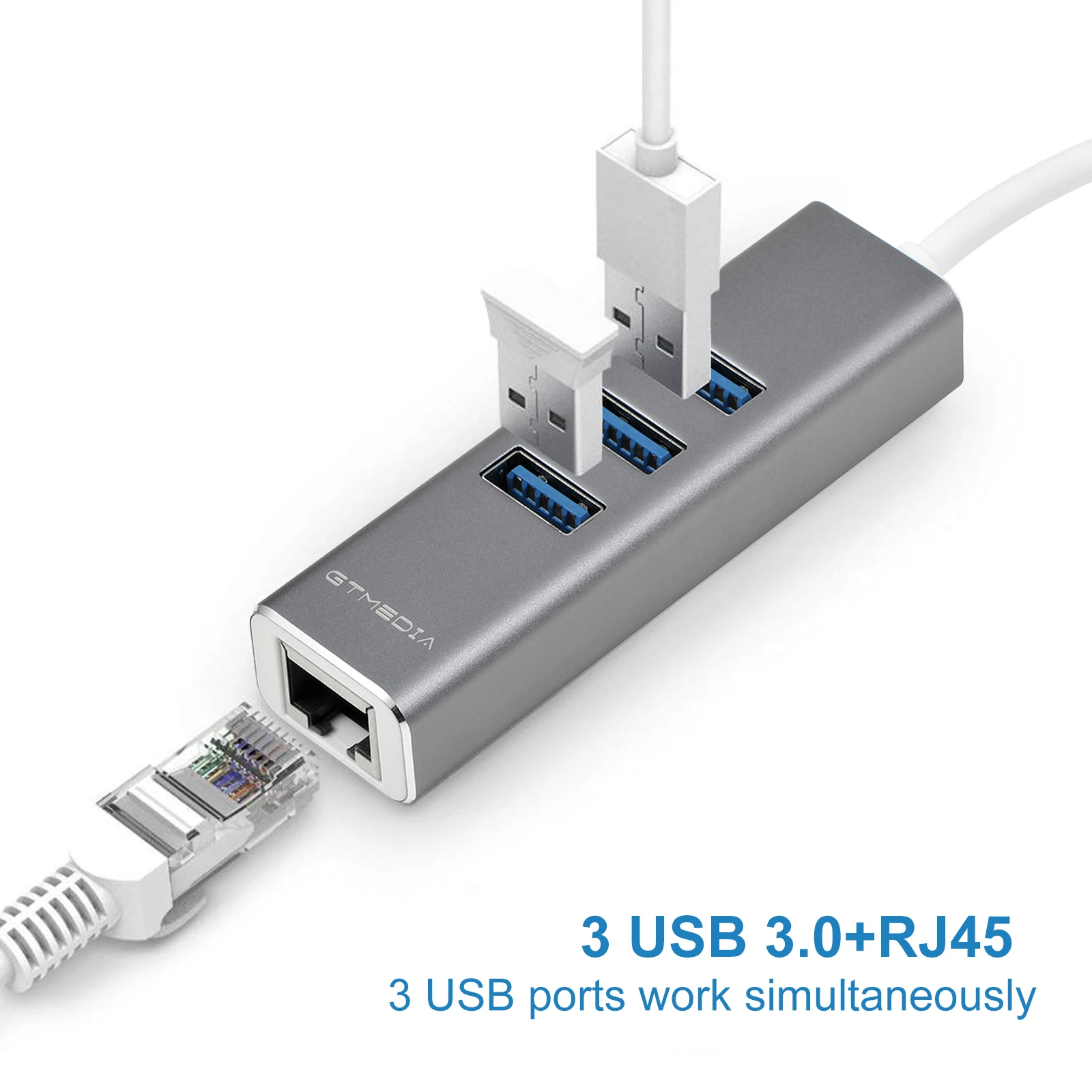 

GTMEDIA Data Transfer Gigabit Ethernet Adapter Hub 4-Ports USB-A 3.0 to RJ45 Converter Compatible Win7/ 8/10 Mac OS Linux Vista