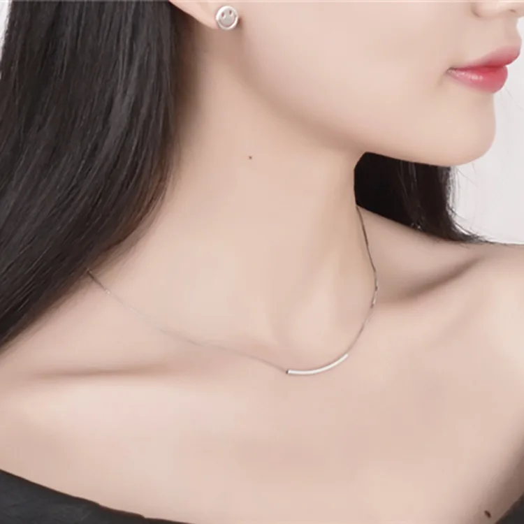 

Trendy OL Style Silver Color Bend Pipe Titanium Stainless Steel Lattice Chain Thin Necklaces for Women Wedding Birthday Gifts
