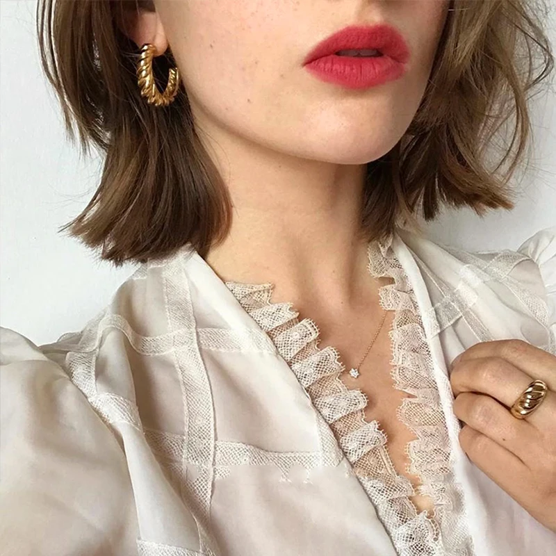 Латунь Geo твист массивные серьги гвоздики Для женщин ювелирные изделия в стиле