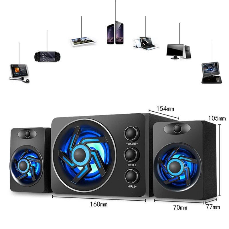 With Colorful LED Light Desktop Computer Speaker With Subwoofer Perfect 2.1 Gaming And Multimedia PC Speakers