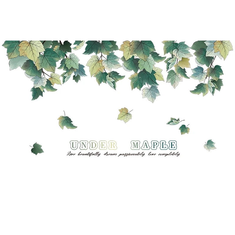 

[shijuekongjian] Green Pot Plant Wall Sticker DIY Maple Leaves Mural Decals for Kids Bedroom Living Room House Decoration