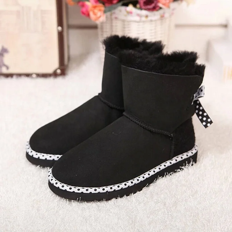 Black as pic Модные женские туфли теплые зимние сапоги женские зимние ботильоны из натуральной овечьей кожи женские короткие ботинки натуральный Меховые сапожки средней высоты обувь - Цвет: Black as pic