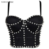 2021 new style sexy diamond fishbone camisole female gathered bustier bra party night club cropped tops performance wear