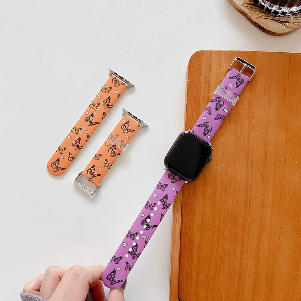 

Ремешок с бабочкой для Apple iWatch 40 мм 44 мм 42 мм 38 мм Series 3 4 5 SE, браслет для наручных часов с бабочками, браслет для смарт-часов