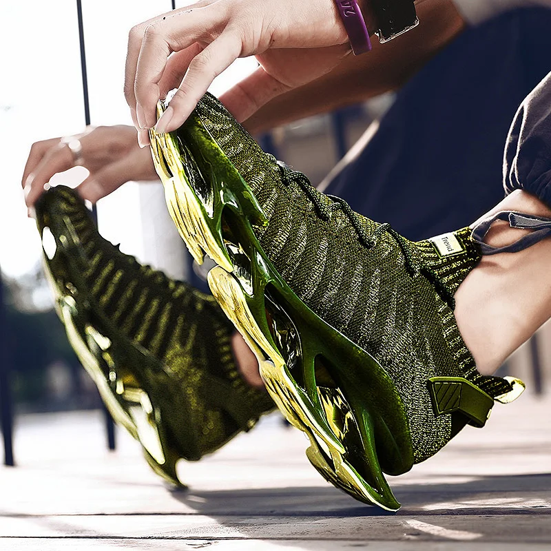 JIEMIAO New Blade Sole Men Sneakers Outdoor Reflective Large Size Running Shoes High Quality Non-slip Training Sports Shoes