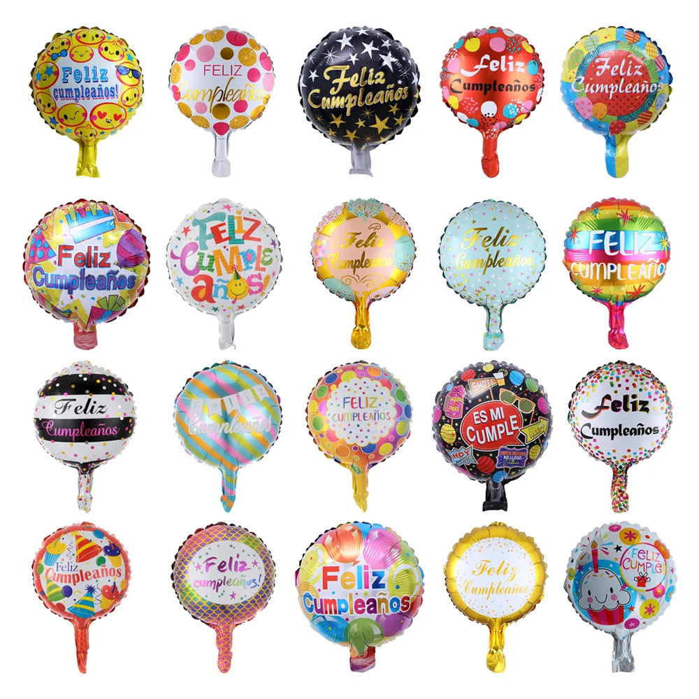 

10pcs/lot 10inch Spanish Birthday Party Round Foil Balloons Feliz Cumpleanos Air Ball Happy Birthday Decoration for Kids