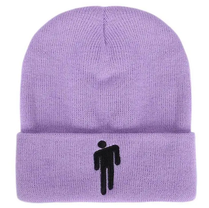 Фиолетовый Billie Eilish Beanie for Women Men Unisex Knitted Billie Eilish Hat Embroidery Cartoon Autumn Winter Hip Hop Skullies Cap - Цвет: Фиолетовый