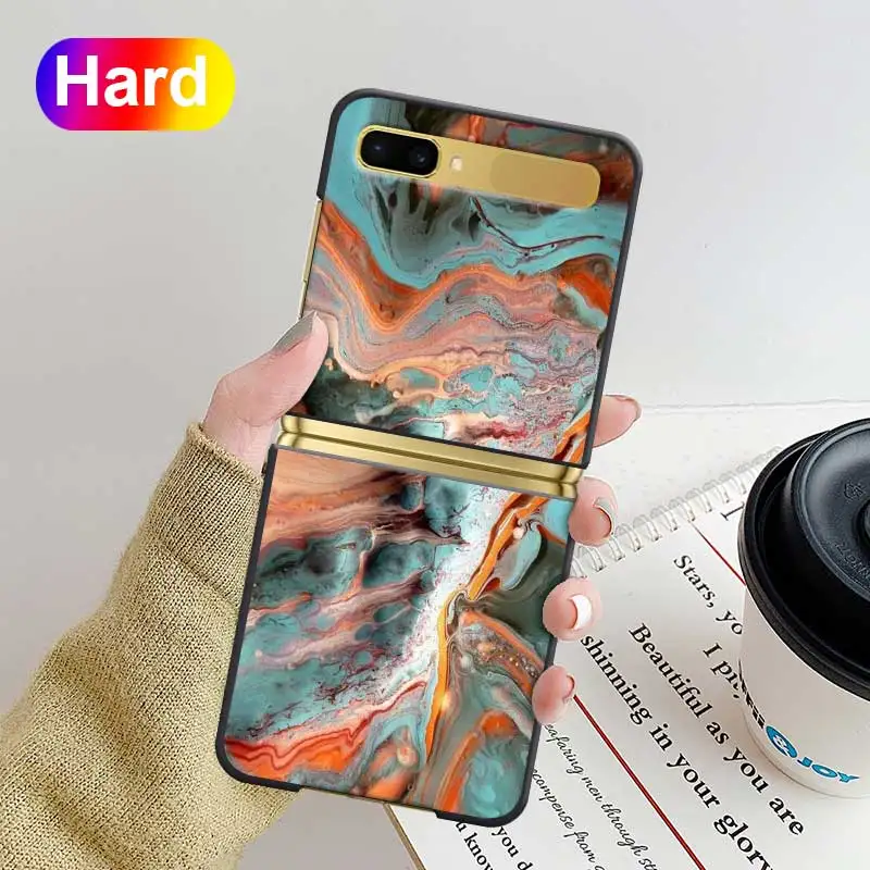 

Dark Blue Marble Pattern Hard Case for Samsung Galaxy Z Flip 5G ZFlip 6.7 " Coque Shockproof Black Phone Protective Cover