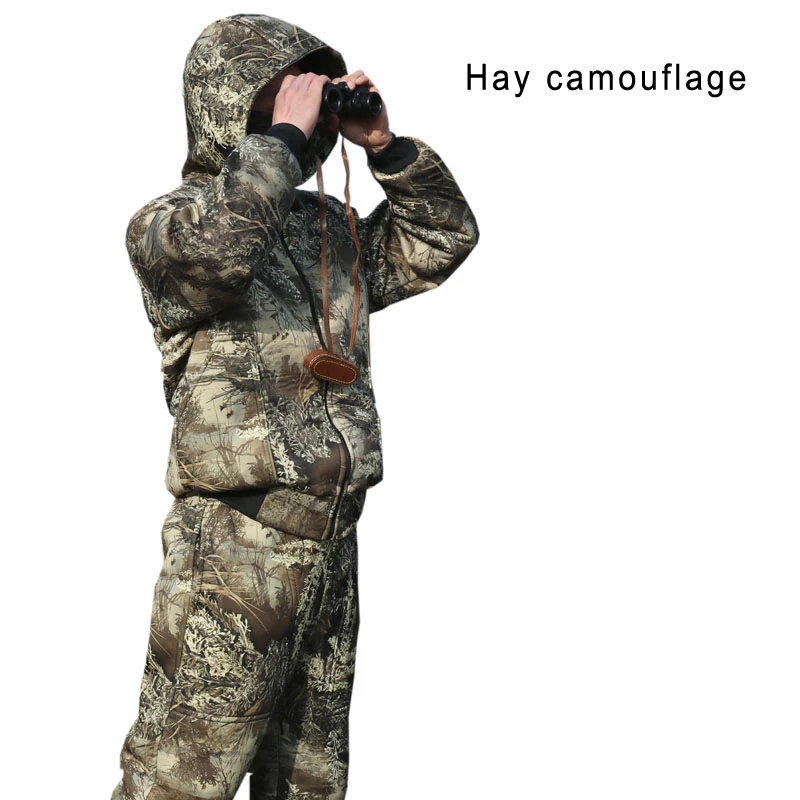 Hay camouflage Зимняя утепленная Подкладка флисовая бионическая камуфляжная охотничья уличная тактическая походная одежда Ghillie костюм куртка брюки - Цвет: Hay camouflage