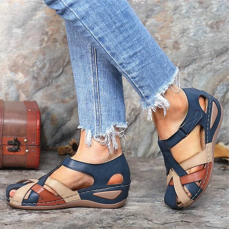

NEW Women's Sandals Wedges Heel Flat Hook and Loop Sandals with Cross Strap Beach Sandals