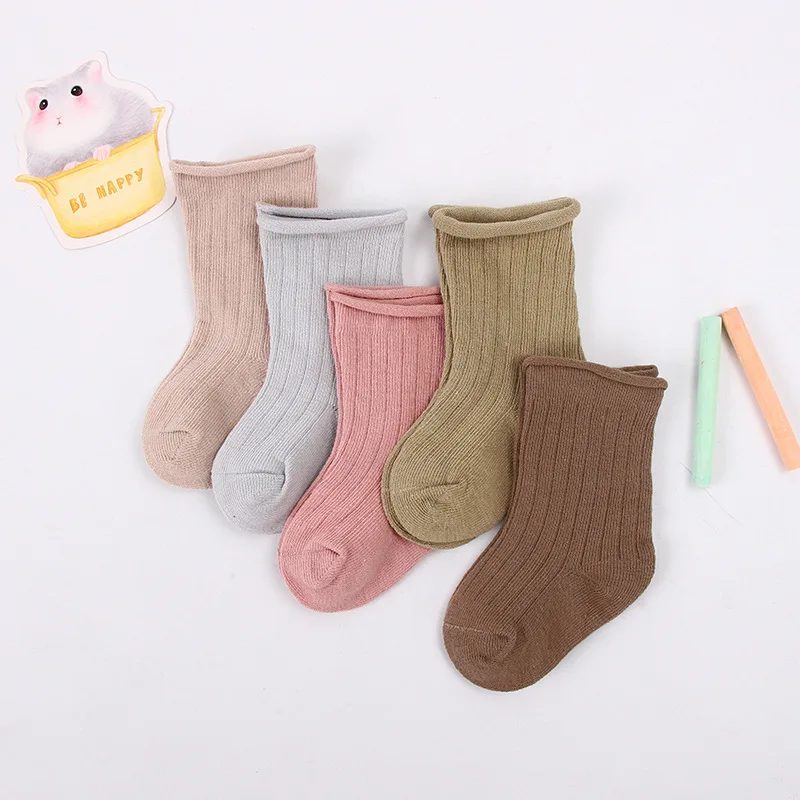 Calcetines con rizos para beb&eacute;, ni&ntilde;a y ni&ntilde;o, medias suaves y c&aacute;lidas, de color liso, de 0 a 7 a&ntilde;os, 5 pares-2