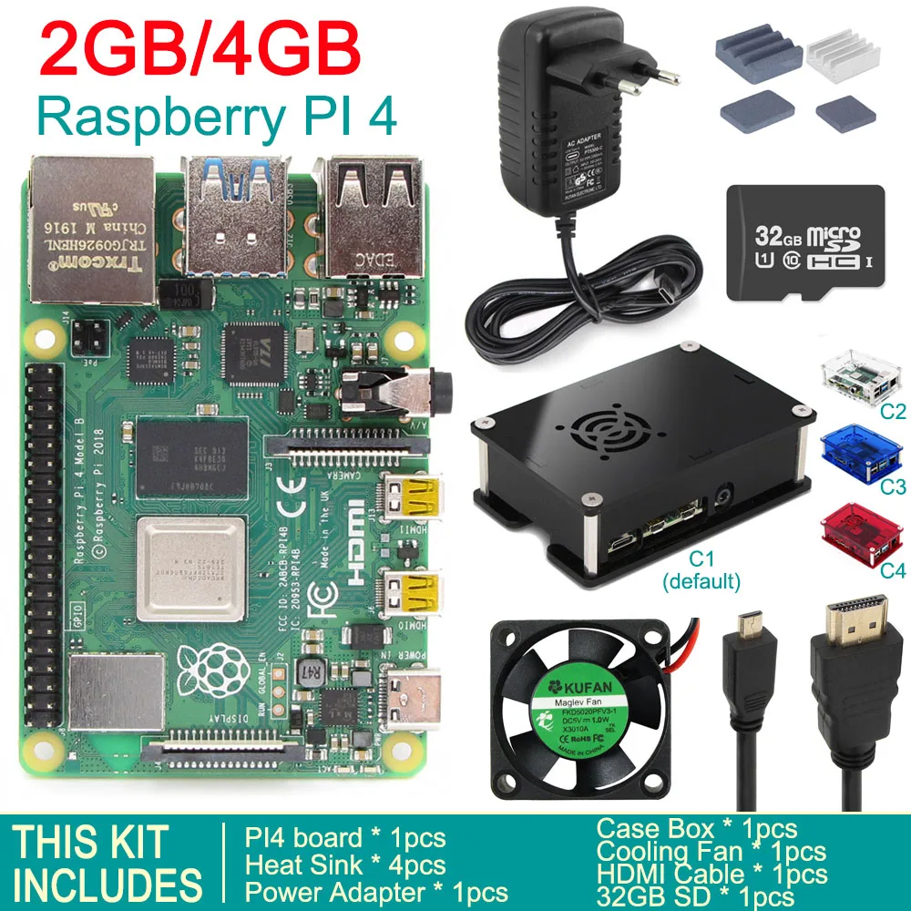 2019 оригинальный Raspberry Pi 4 Model B ГБ/2 ГБ/1 ГБ SDRAM BCM2711 четырехъядерный охлаждающий