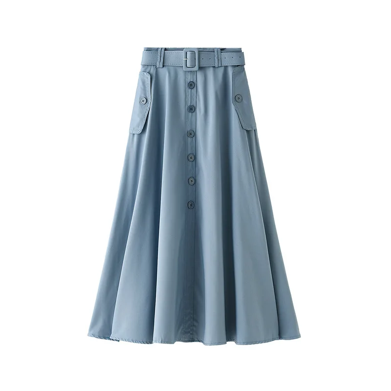 Женские юбки с завышенной талией однотонные трапециевидные на пуговицах
