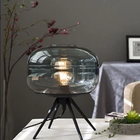 modern blue glass table lamp creative hardware e27 lighting bedroom living room study decor led warm white desk fixture