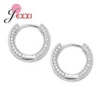 real 925 sterling silver round full of crystal hoop earrings for women ear circle hoops brincos engagement christmas jewelry