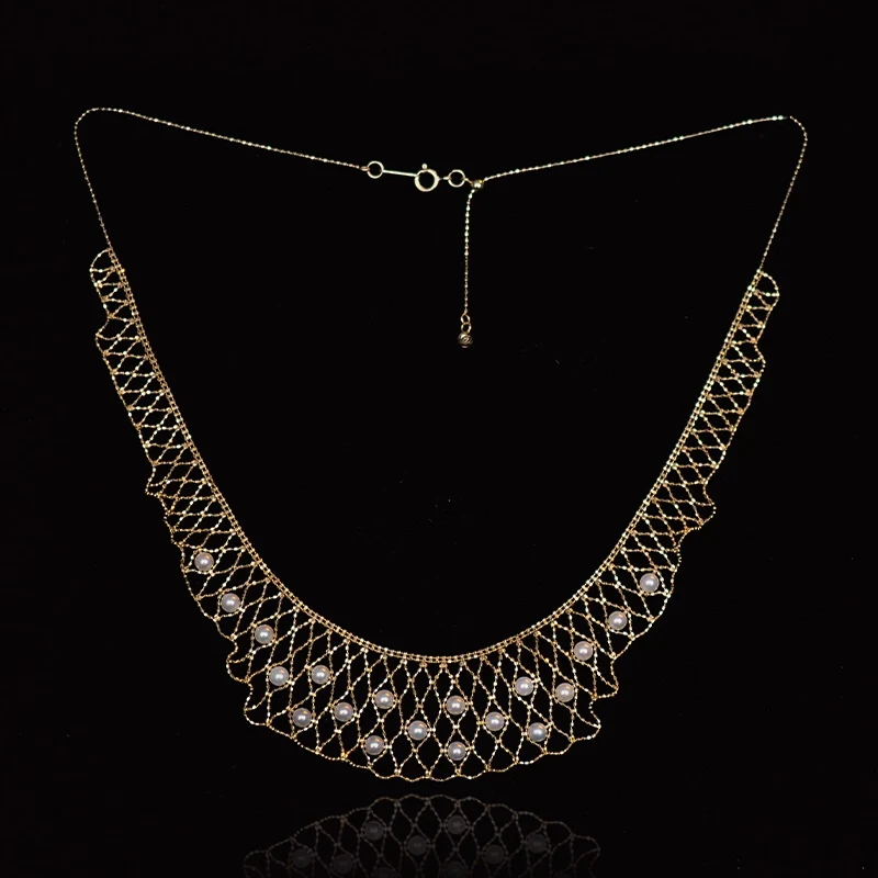 Comprare Gioielli In Oro Giallo Massiccio 18 Carati (AU750) Collana In Pizzo Da Donna Collana Girocollo Catena Naturale Akoya Sea Pearl Fashion Lady