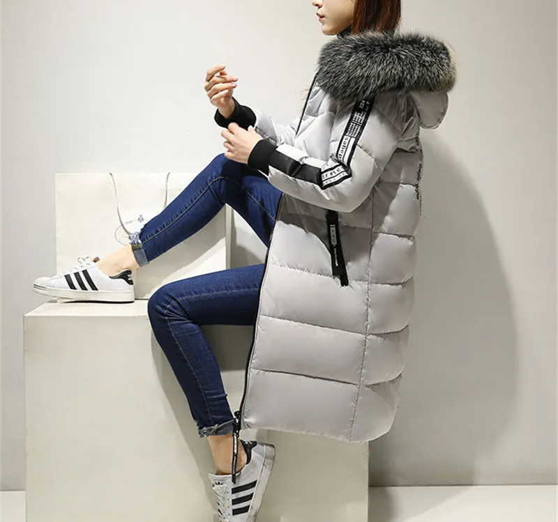 

White Womens Duck Down Jacket Fur Collar Women Long Parka Hooded Winter Coat Female Padded Jackets Abrigo Mujer