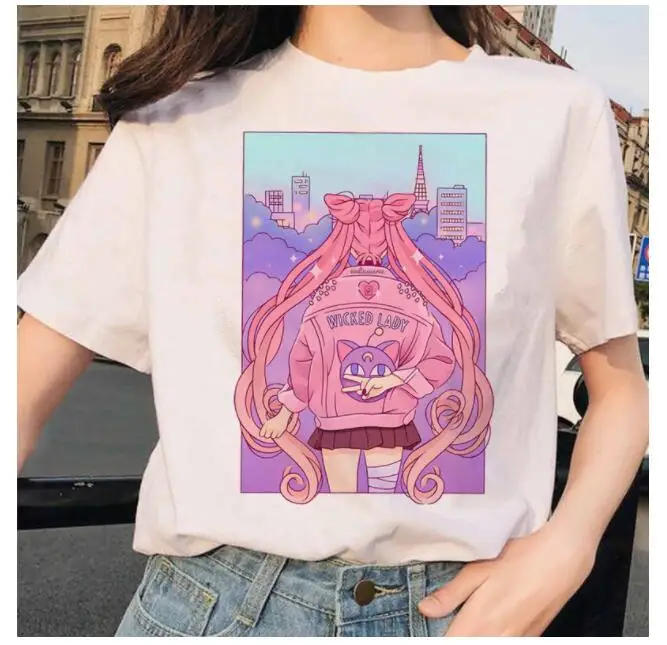 

Sailor girl Summer New Fashion T Shirt Women Harajuku Short Sleeve ulzzang T-Shirt Cute Cat Tshirt Cartoon Top Tees Female