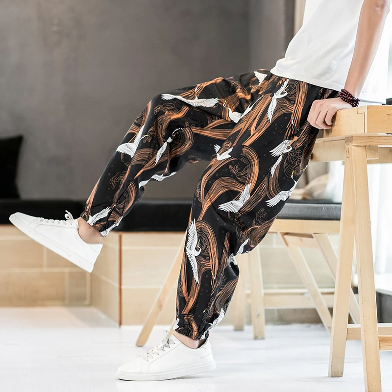 

Men Fashion Print Haren Pants Vintage Mens Pants Chinese Style Jogging Pants Male High Quality Loose Trousers Large Size 5XL