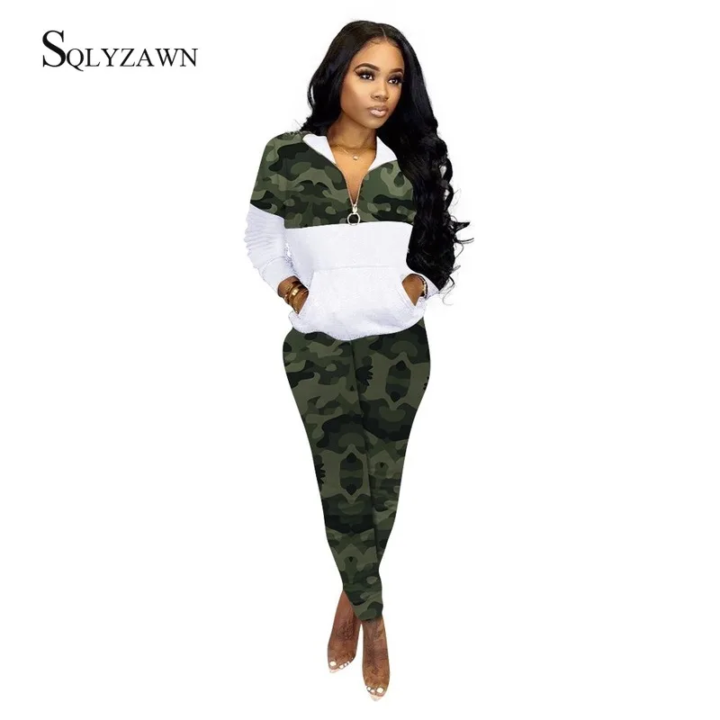 Женский спортивный костюм из двух предметов Белый свитшот с карманом спереди и