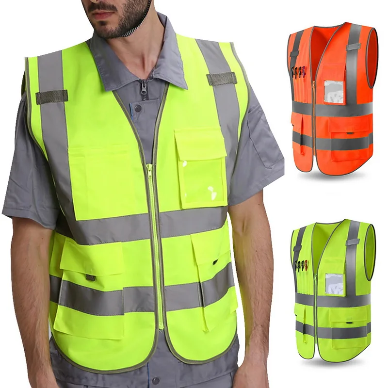 

Reflective Safety Vest With Pockets Working Clothes Traffic light fluorescent clothes High Visibility Zipper vest