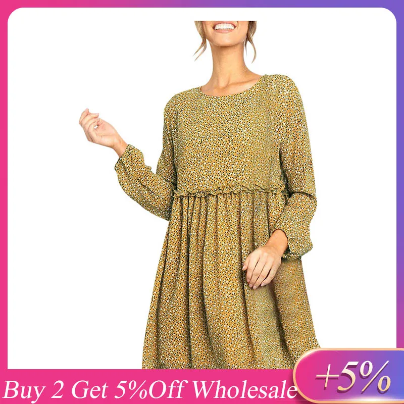 Рождественское платье Осеннее свободное женское шифоновое с круглым вырезом и