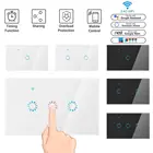 1 2 3 банды США WiFi Smart Switch Tuya стеклянная Сенсорная панель настенный выключатель Беспроводное управление Alexa Google Home Compatible100-230V AC