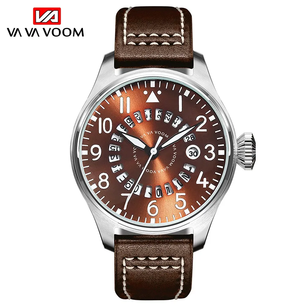 

VAVA VOOM Brand Fashion Mens Leather Watches Luxury Men Business Calendar Quartz Wrist Watch Man Clock Military Montre Homme