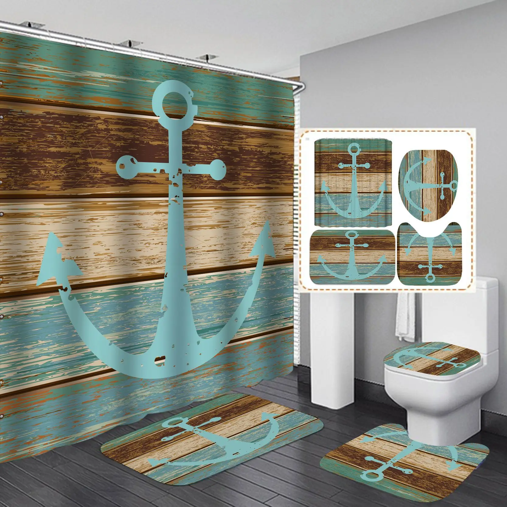 

Waterproof Shower Curtains BathroomNon-Slip Rug Toilet Lid Cover Bath Mat Cortina de ducha impermeableRideau de douche toilette