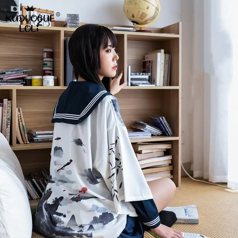 Японское свободное кимоно банный халат в древнем китайском стиле с глубоким