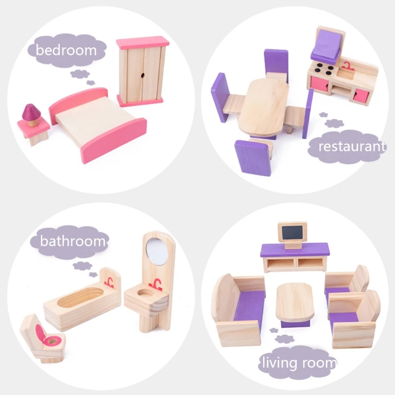 

Kids Miniature Furniture Play House Toy Dolls Wooden Dollhouse Furniture Set Edu C63C