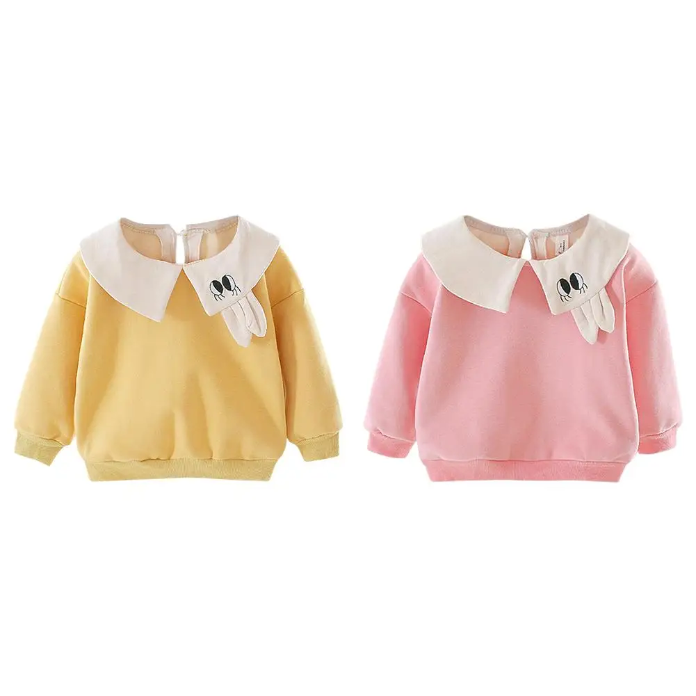 Winter Fleece Baby Girls Sweatshirt Comfort Soft Long Sleeve Personality Doll Collar Dot Warm Korean Lovely Clothes
