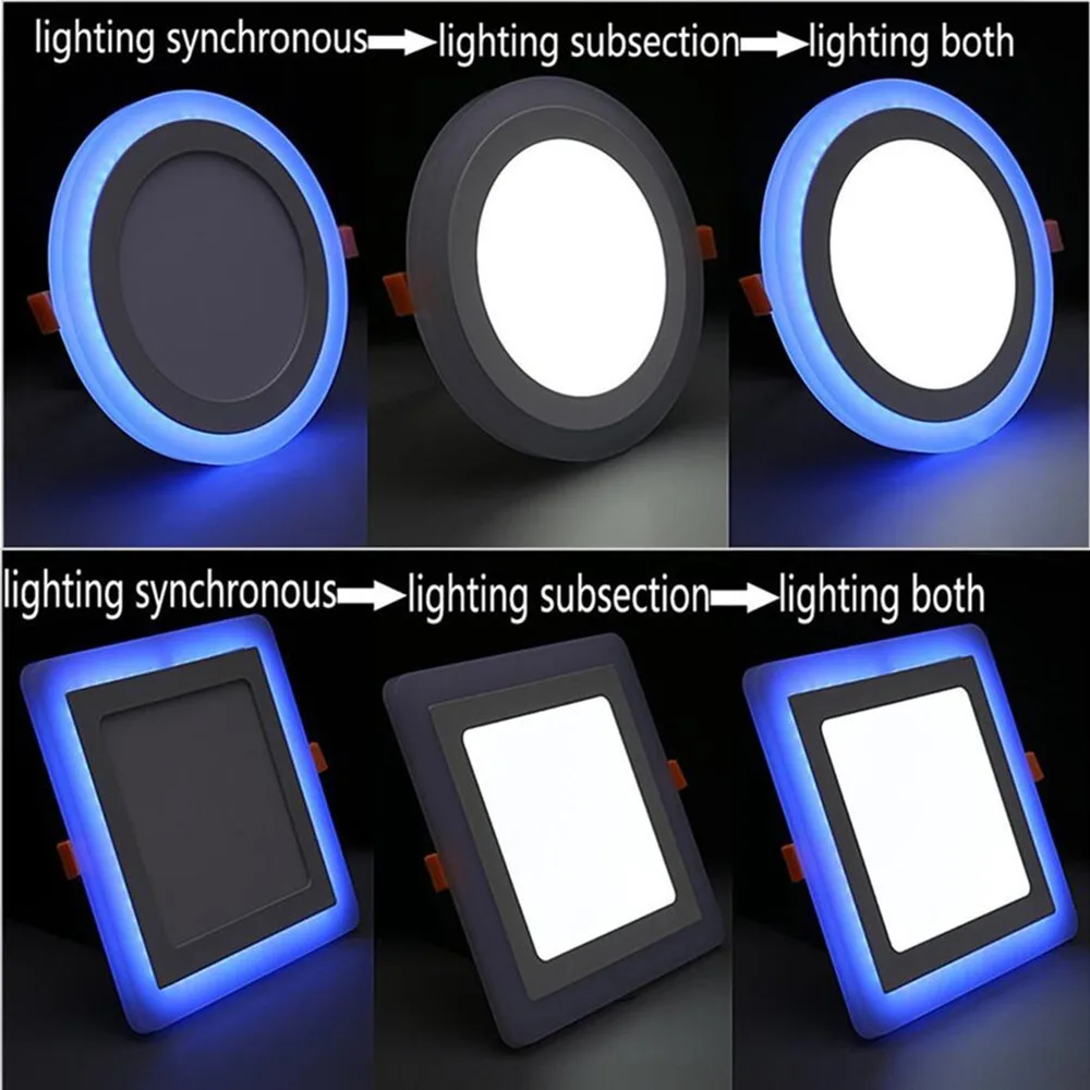 DVOLADOR-Panel LED de doble Color, lámpara de luz empotrada de techo, 3 modos cuadrados/Panel de luz Led redondo, 6W, 9W, 16W