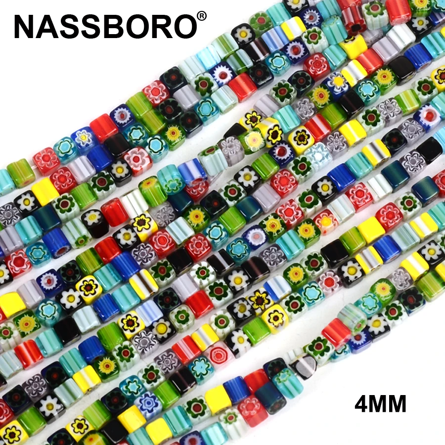 Многоцветные Квадратные бусины в форме цветка кубические лампворк стеклянные из