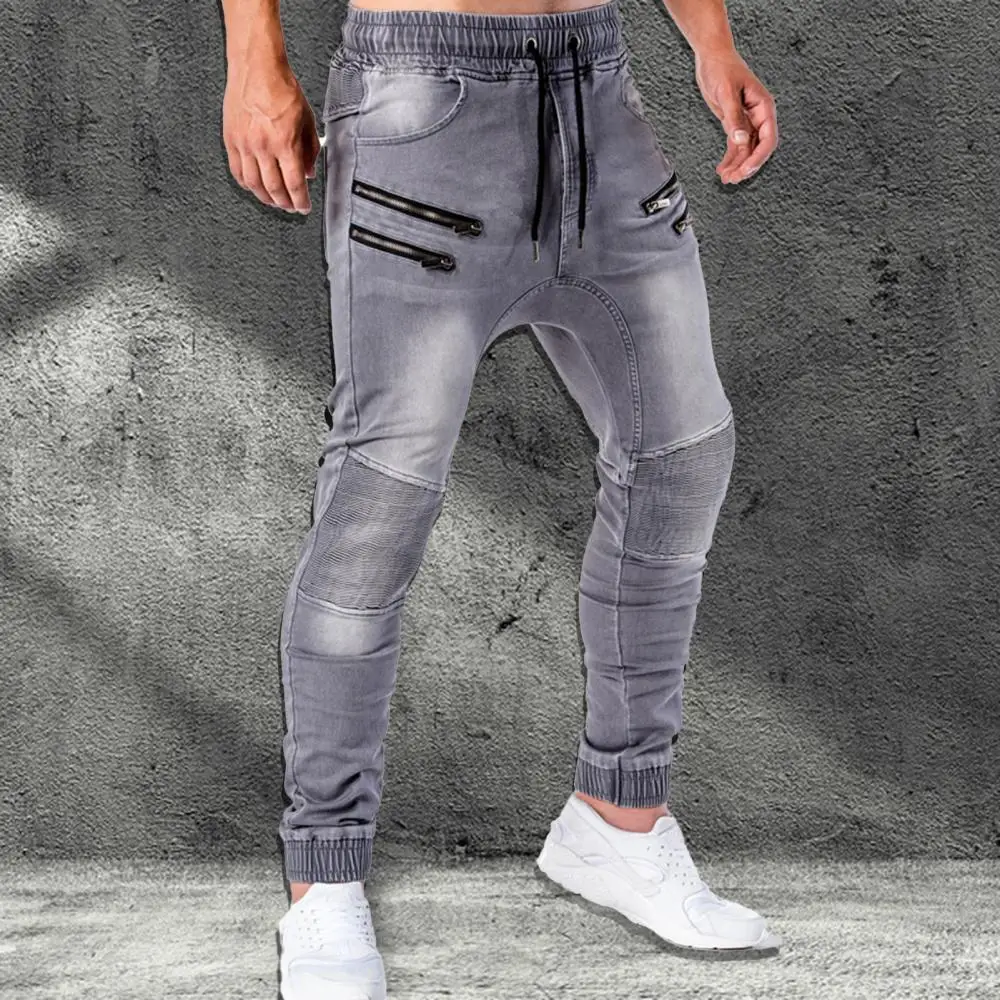 

Casual Men Zipper Drawstring Pockets Running Skinny Pants Jeans Jogger Trousers
