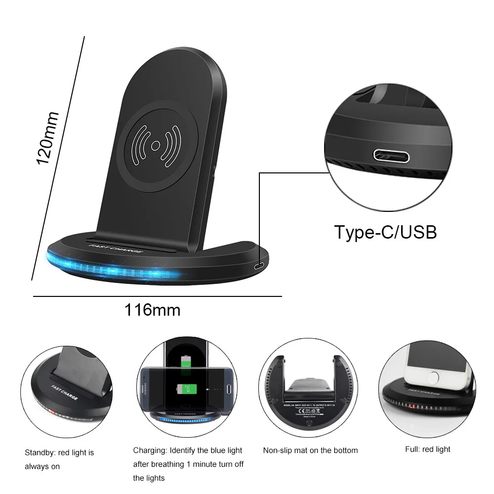 Base de carga inal&aacute;mbrica para m&oacute;vil, Cargador r&aacute;pido de inducci&oacute;n para iPhone 13, 12, 11, X, XS, XR, Airpods, Samsung S21, S20, S10 y Xiaomi, 15W-3