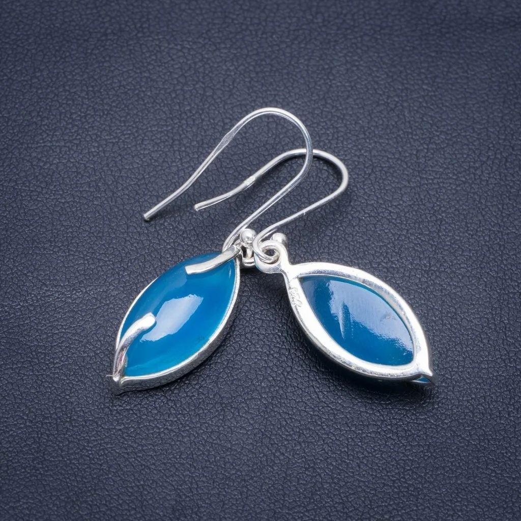 

Natural Chalcedony Handmade Unique 925 Sterling Silver Earrings 1.5" A2575