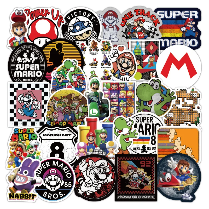 

50PCS/pack Classic Game Mario Cartoon Sticker Toy Decoration Motorcycle Skateboard Car Mobile Phone Computer Personality Sticker