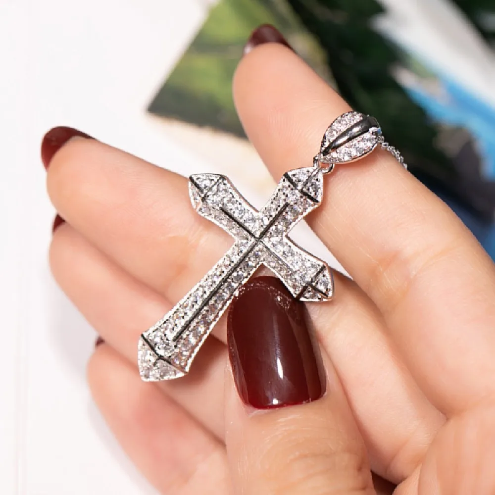 

Роскошное ожерелье с подвеской-крестом из стерлингового серебра 925 пробы с прозрачной ПАВЕ, ожерелье с бриллиантами, кулон для мужчин и женщин, рождественский подарок