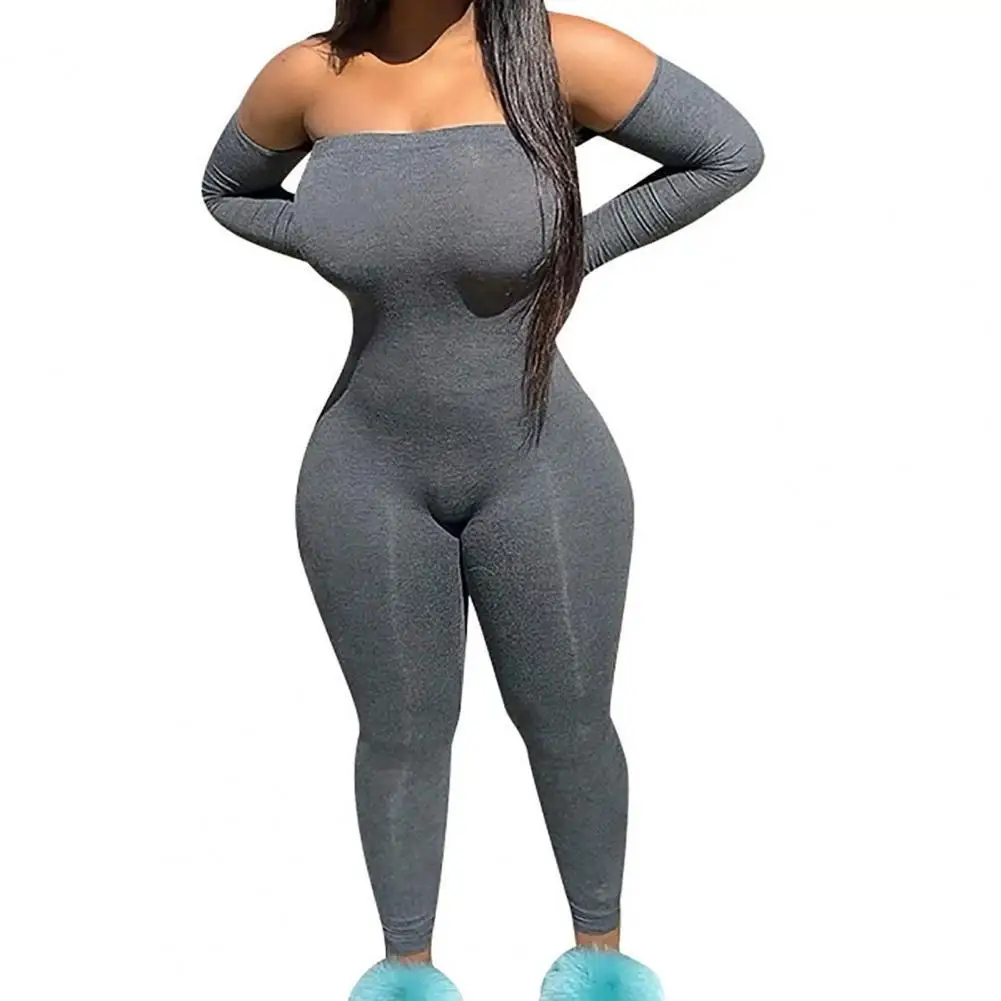 

Сексуальный женский комбинезон, Летний комбинезон с длинным рукавом и открытыми плечами, спортивный комбинезон для тренажерного зала и фит...