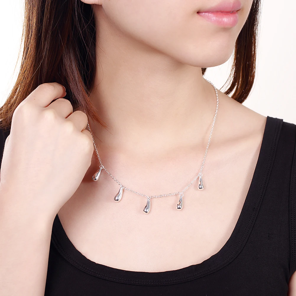 Hot 925 sterling Silver Water droplets Bracelet necklace earrings rings Jewelry set for women Fashion Party Christmas Gifts | Украшения и