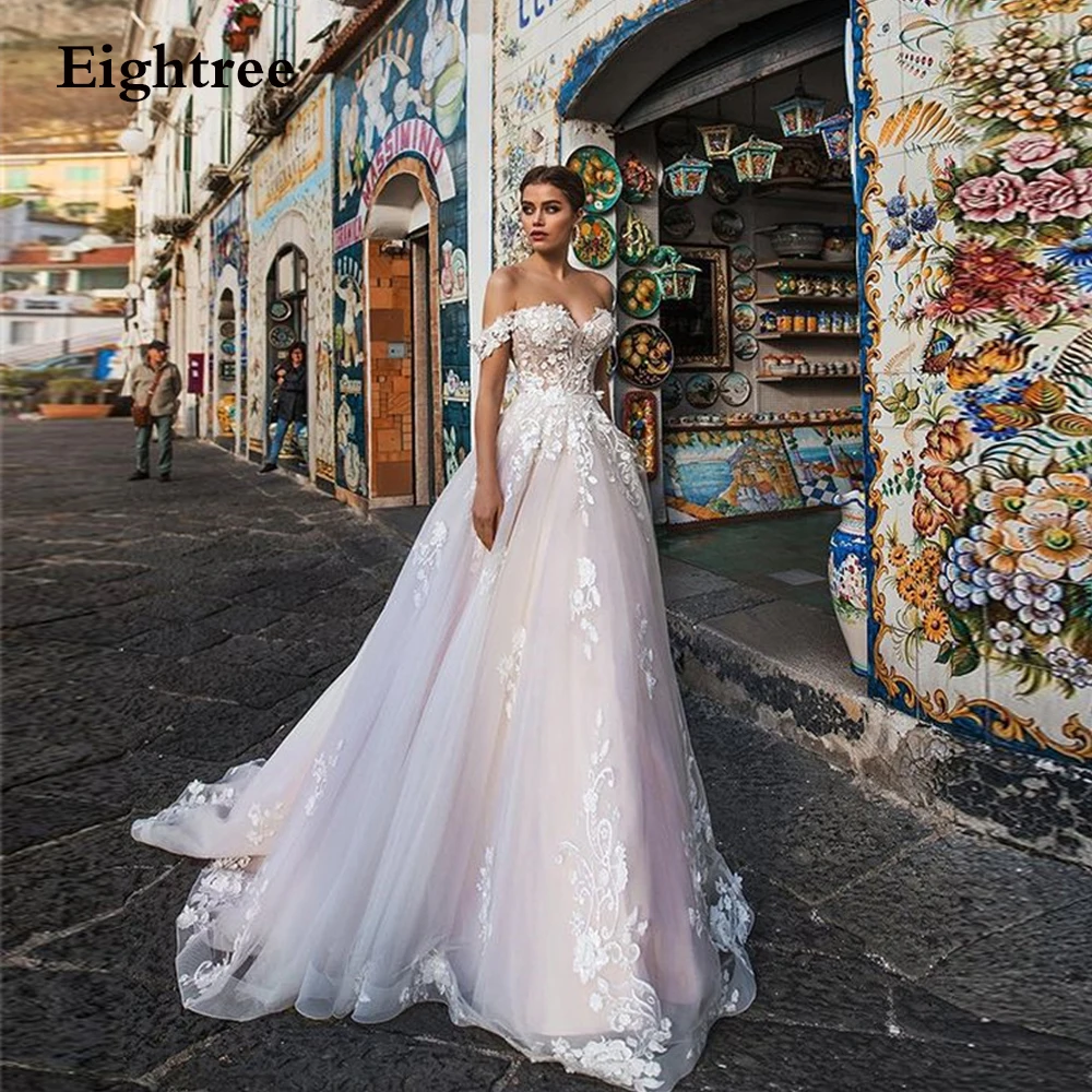 

New A line Lace Flower Long Beach Wedding Dresses Appliques Off Shoulder Boho Mariage Gowns Sleeveless Plus Size Bride Dress