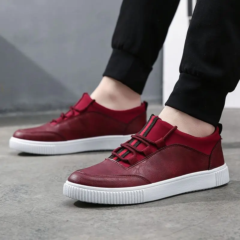 

New Mens PU Leather Shoes Fashion Sneakers Casual Loafers Flats Skateboarding Shoes Low Cut Trend Creepers Brand Design