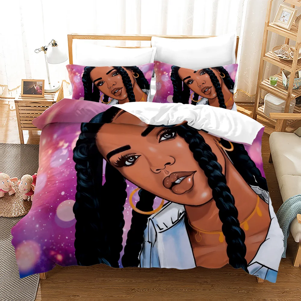 

African Girl Black Bedding Set Bedroom Decor Gifts Duvet Comforter Cover 2/3 Pieces Bedspread with Pillowcases No Comforter