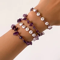 ingesight z 2pcsset purple color natural stone beaded chain bracelets bangles multi layered acrylic letter bracelets jewelry