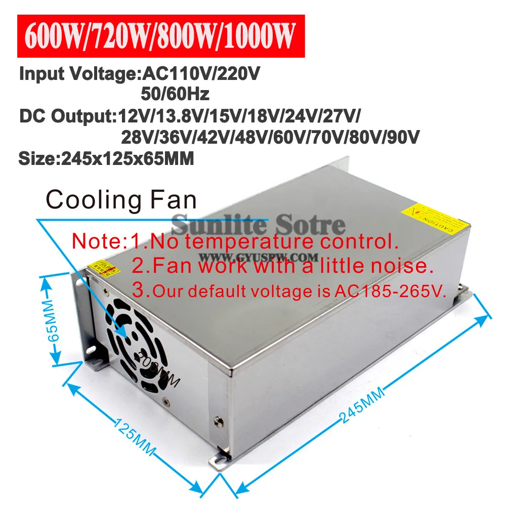 Источник питания постоянного тока 12V 13,8 V 15V 18V 24V 27V 28V 30V 32V 36V 42V 48V 60V 70V 80 dc-двигатель, напряжение 90 600 Вт 720 800 вт 1000 Вт 1200 Вт 1500 Вт ac-dc SMPS