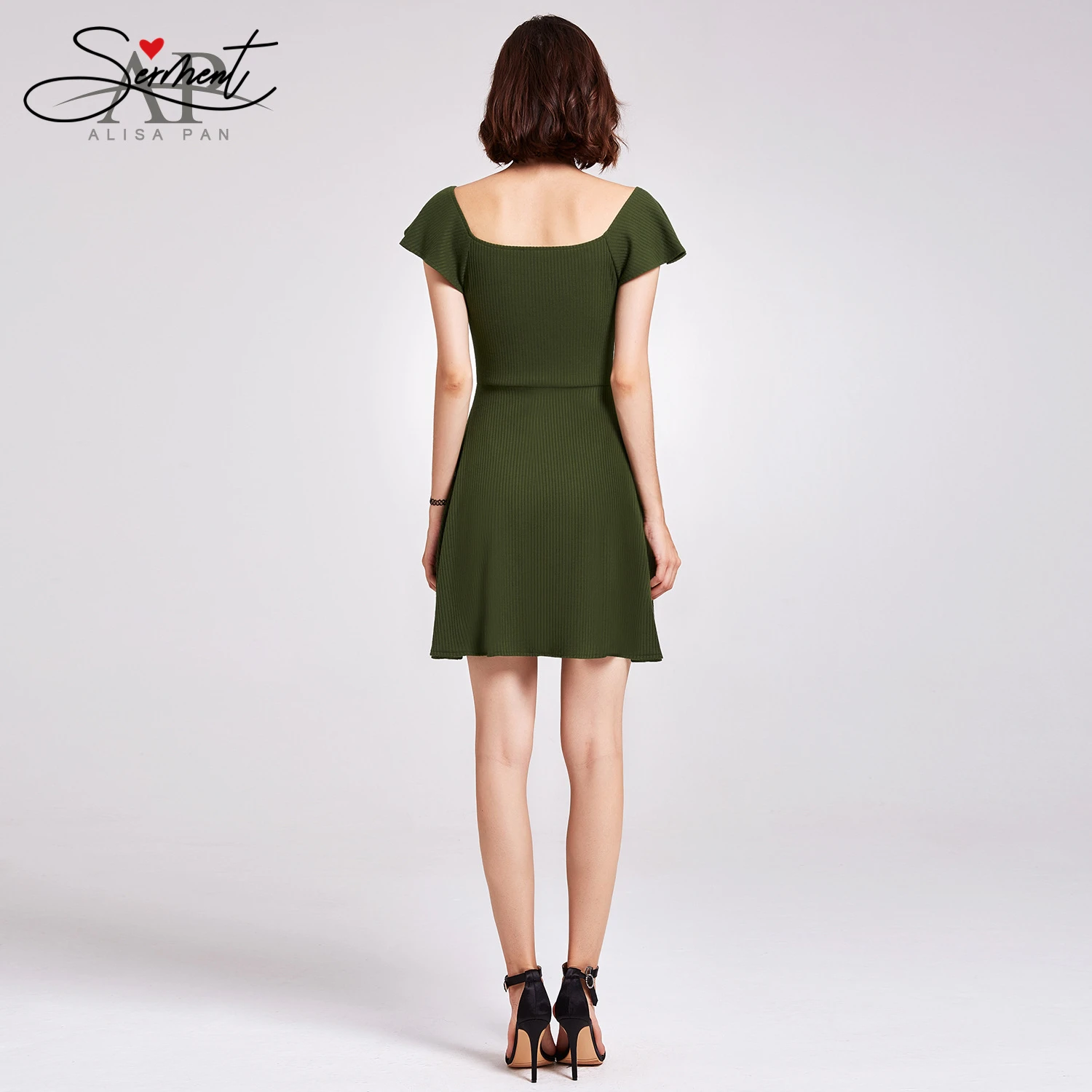 Новое Элегантное женское вечернее платье летнее зеленое короткое с V-образным